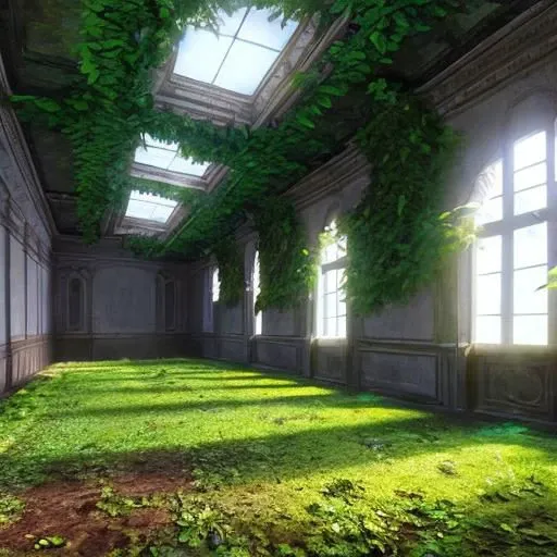 abandoned, mansion, nature, ligh beam, inside, light particles, vines, cold,