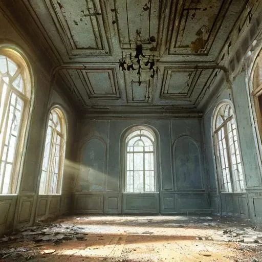 abandoned, mansion, nature, ligh beam, inside, light particles, vines, cold,