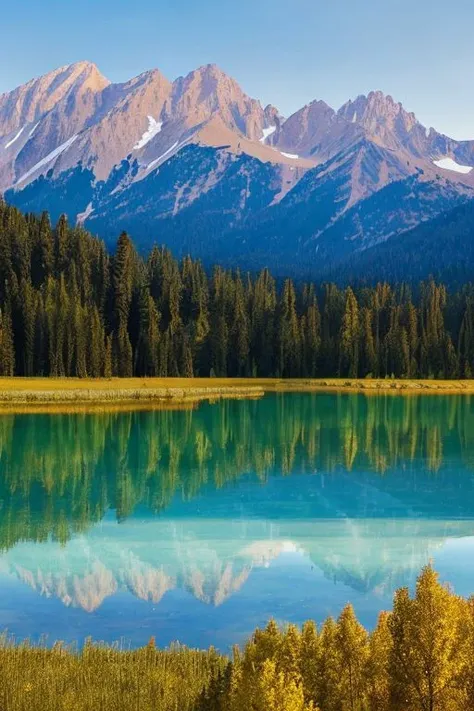 bosque hermoso con lago una montaa al fondo