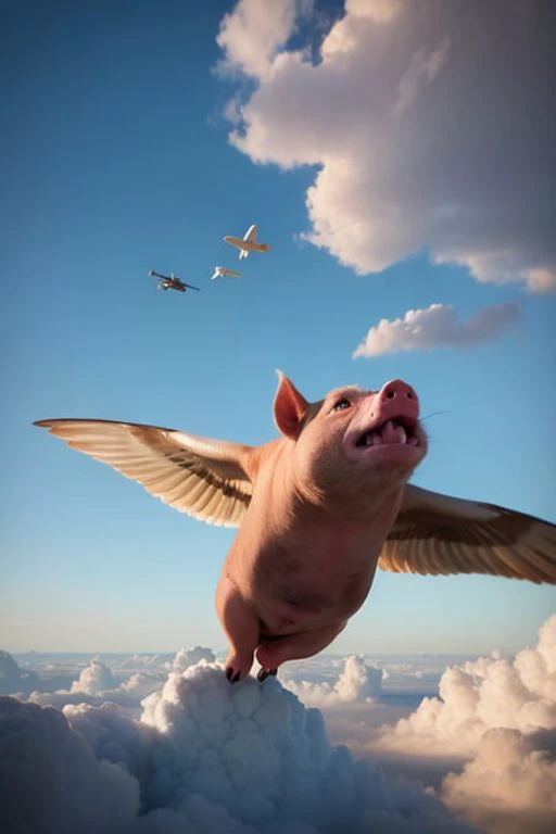 Pig flying in the sky, digital art, photorealistic by greg rutkowski, trending on artstation, 4 k wallpaper