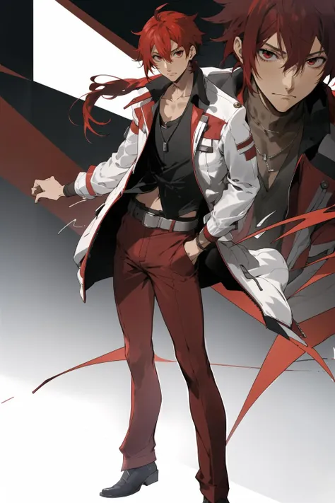 Anime characters with red hair and black clothes standing in front of a ...