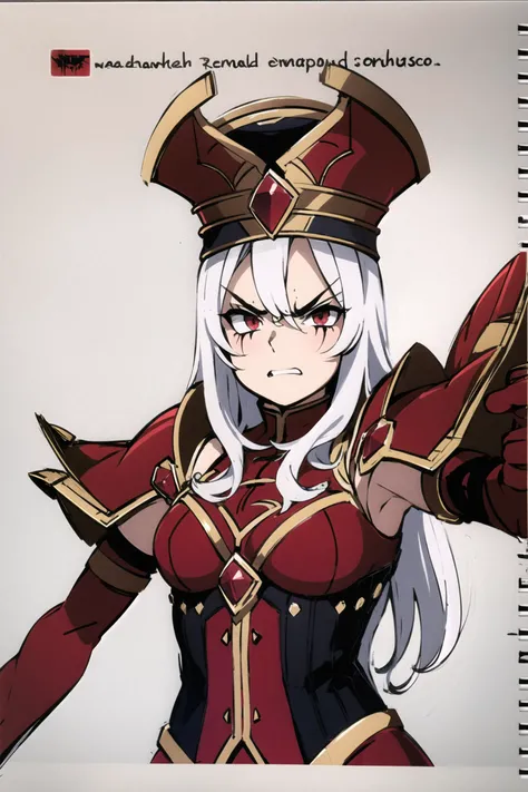 1girl, long hair, white hair, solo, red eyes, red gloves, whitemanehots, simple background, grey background, upper body, standing, <lora:Kanzaki Hiro:0.8>, <lora:BlancheteteLoRA-07:1>, angry512