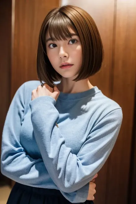 1girl, solo, 20yo, petite, RAW photo, best quality, photorealistic, ultra high res, 8k, realistic, film grain, soft lighting, sharp focus,
long sleeves,
bangs, short hair, brown hair,
<lora:AyanaTaketatsu_V1:0.8>, looking at viewer, blurry background, at night, upper body, taketatsu ayana, ayana
