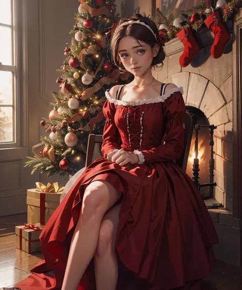 RAW, 50mm f 1.2, full body photograph or gorgeous fit, thin n4t4l14d, face , wearing a red Victorian dress posing in front of ((Christmas tree)) in large Victorian Room, fireplace, eye contact, flirty smile, hyperdetailed
<lora:n4t4l14d:1>
