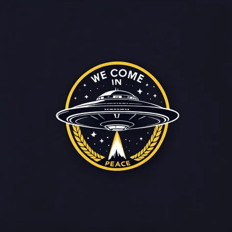 logomkrdsxl, spacecraft, logo, vector, text "we come in peace", <lora:logomkrdsxl:0.8>, best quality, masterpiece,