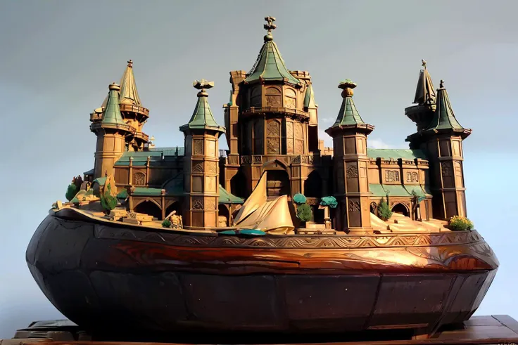 masterpiece, best quality,mengde,wood,statue,castle,simple background,no humans,