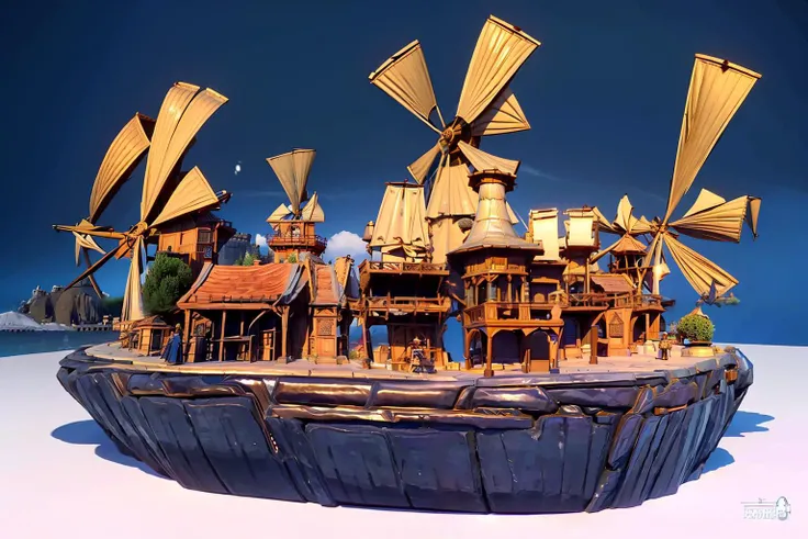 masterpiece, best quality,mengde,wood,(statue:1.2),castle,windmill,simple background,no humans,