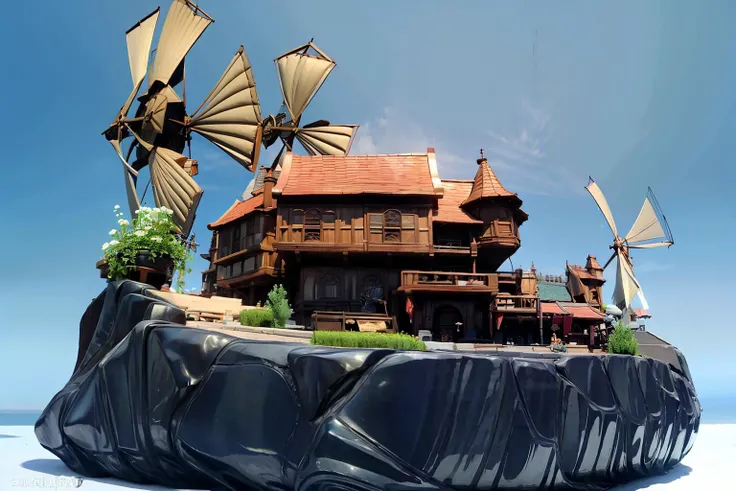 masterpiece, best quality,mengde,wood,statue,castle,windmill,simple background,no humans,