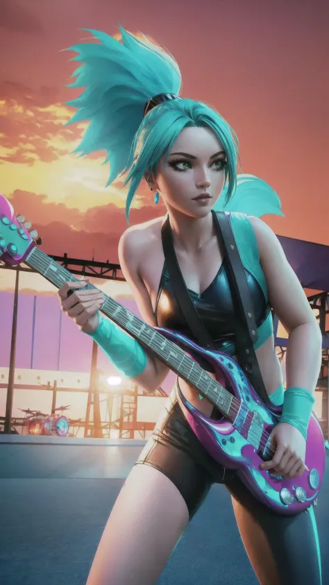 1girl, Ember McLain, Rockstar, aqua skin, rock concert in background,   <lora:Ember_McLain_Danny_Phantom:1>, masterpiece, best quality, hyperrealistic, extremely detailed, highly quality, 4k, sharp focus, professional photograph, sharp focus, award winning, cinematic lighting, octane render, unreal engine, volumetrics dtx, Wallpaper,