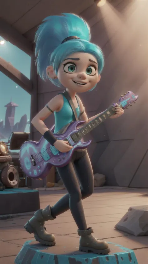 1girl, (Ember McLain), Rockstar, aqua skin, on rock concert, <lora:Ember_McLain_Danny_Phantom:1>, masterpiece, best quality, hyperrealistic, extremely detailed, highly quality, 4k, sharp focus, professional photograph, sharp focus, award winning, cinematic lighting, octane render, unreal engine, volumetrics dtx, Wallpaper,