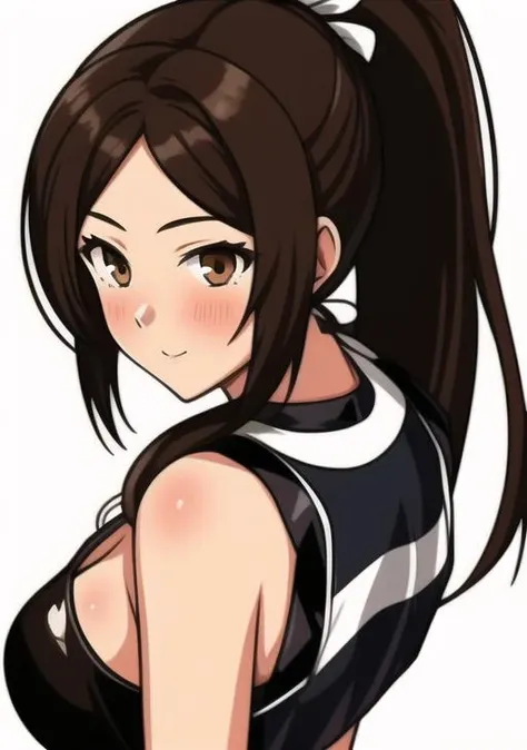 1girl, brown eyes, brown hair, ponytail, ((Mai_KOF)), dress, black dress, black heels, masterpiece, intrincate details, hig resolution, best quality, <lora:Mai_shiranui01:1.0>