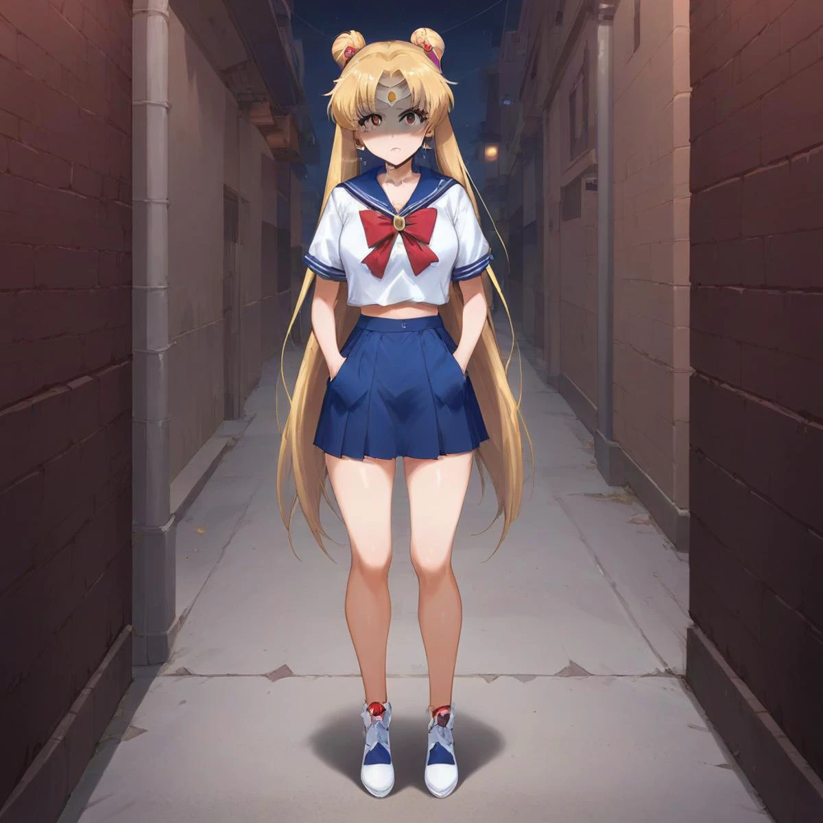 score_9, score_8_up, score_7_up, best quality, masterpiece, source_anime, BREAK
dark alleyway, night,
<lora:sakuramu:1>kome, sailor_moon, scared expression, looking on viewer , full body, hands in pockets, displaying a casual attitude