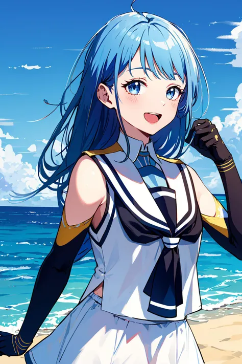 In the world of One Piece, there is a powerful Vice-Admiral of the Navy called (character's name). She is a tall woman, standing at an imposing height of 1.85 meters. Her body is slim but athletic, showcasing her strength and agility in combat. She stands out with her short hair, which has a unique style: the front is a vibrant white color, while the back is a soft shade of sky blue.
The Vice-Admiral has fair skin, which contrasts with her eyes that have a dazzling golden hue, reflecting her cunning and intelligence. She always proudly wears her Vice-Admiral uniform, which is inspired by the colors of the ocean: a mixture of deep blue with hints of sky blue and yellow, symbolizing her commitment to protect the seas and maintain peace in the world of One Piece.
Her reputation as one of the Navy's finest warriors precedes her. Her strength, strategic skills, and courage have led her to confront some of the most dangerous pirates on the seas. Despite her imposing appearance, her demeanor is serious yet just, always seeking to ensure justice and the safety of all citizens in the world of One Piece."