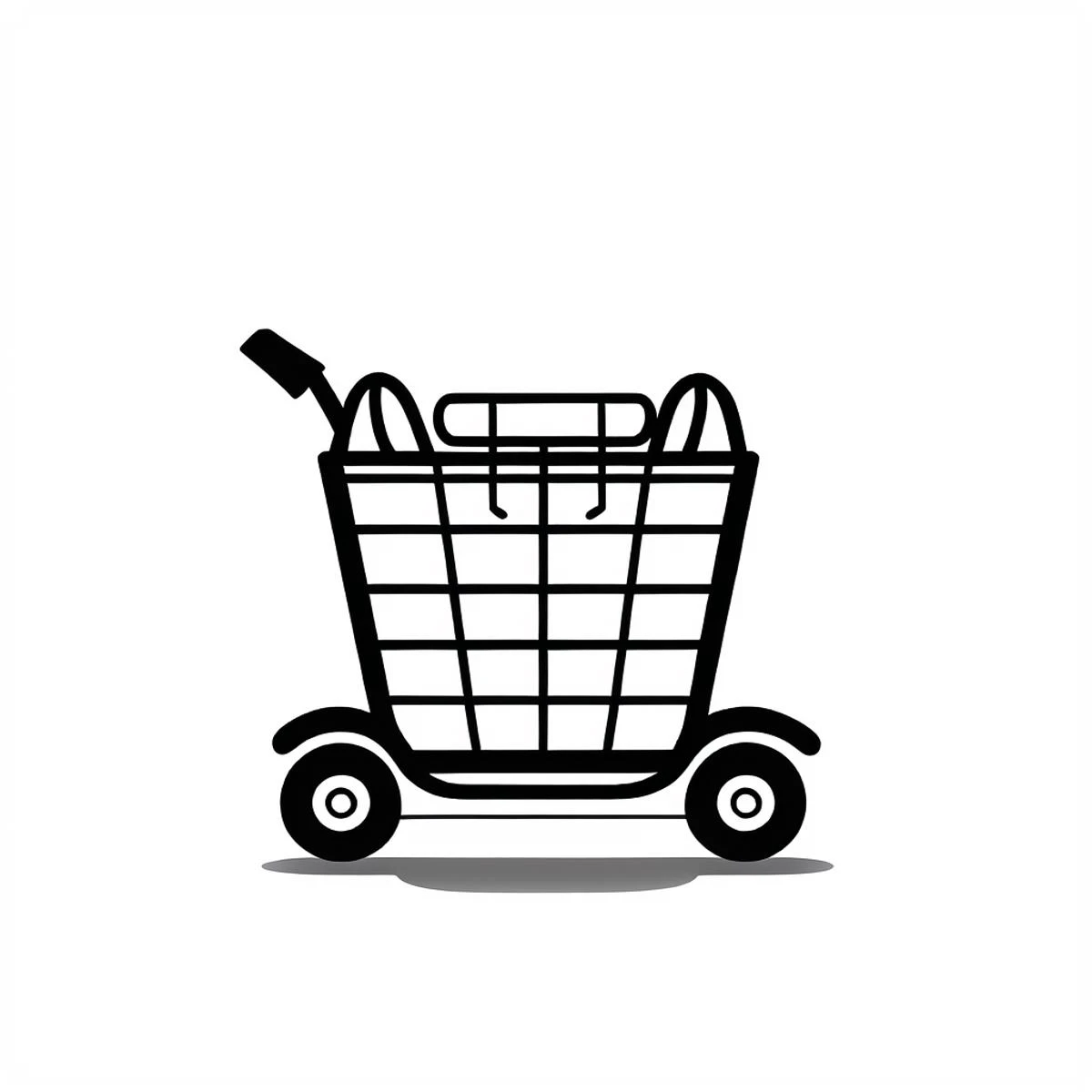 icon design, black and white ink style,a ShoppingTrolley icon<lora:ink_icon:1>