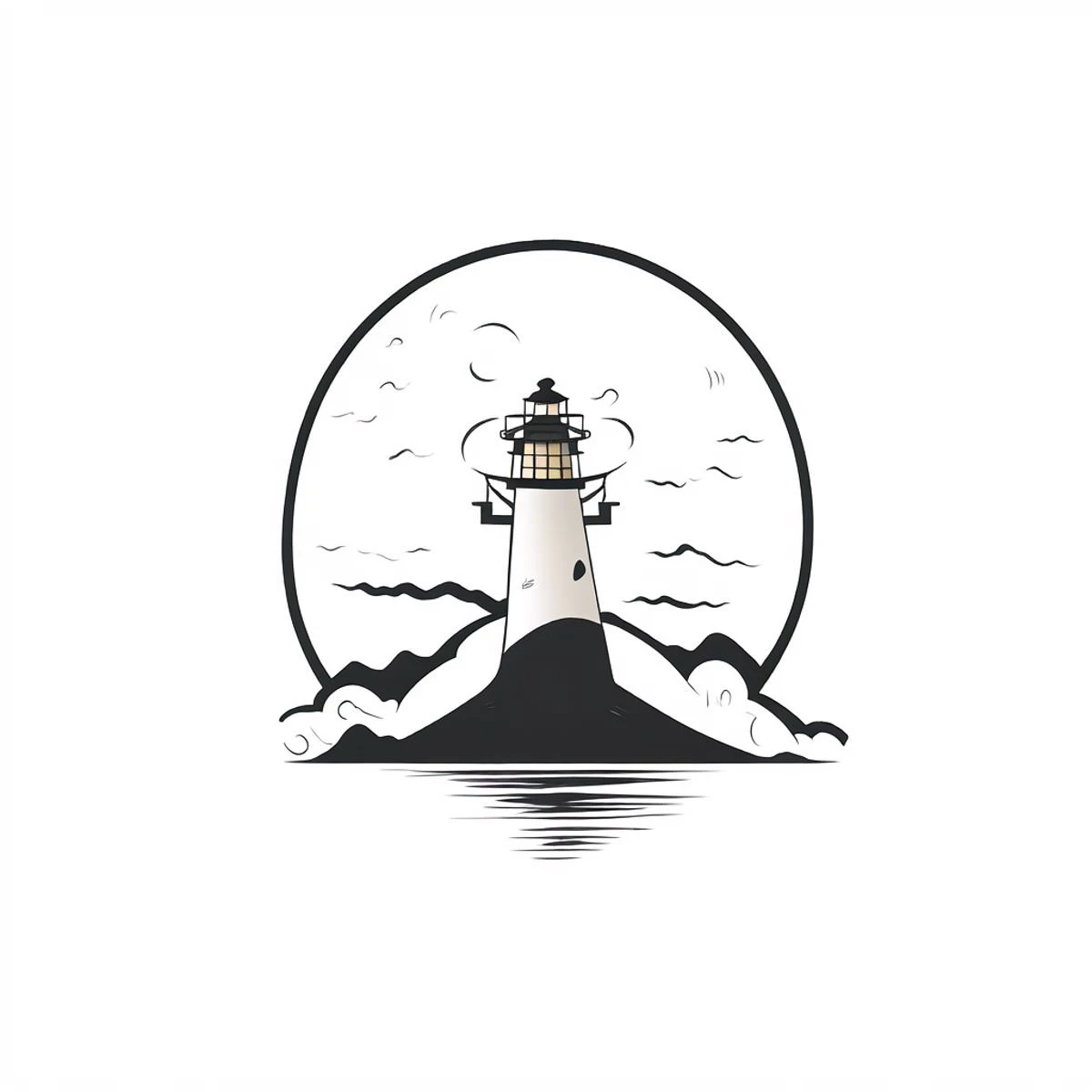 icon design, black and white ink style,lighthouse,<lora:ink_icon:1>