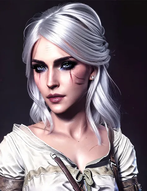 ciri, smokey eyes make up, scar <lora:Ciri:0.85>, (Watercolor painting) soft colors ,fluid strokes ,transparent layers
