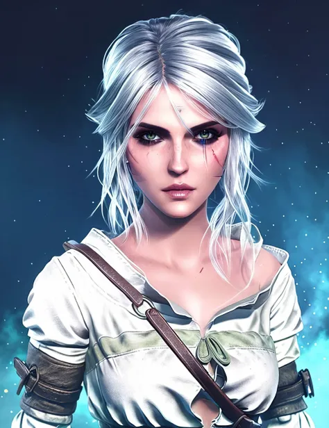 illustration, cartoon, soothing tones, calm colors, (anime), (illustration), cartoon, detailed, ciri, smokey eyes make up, scar <lora:Ciri:0.85>