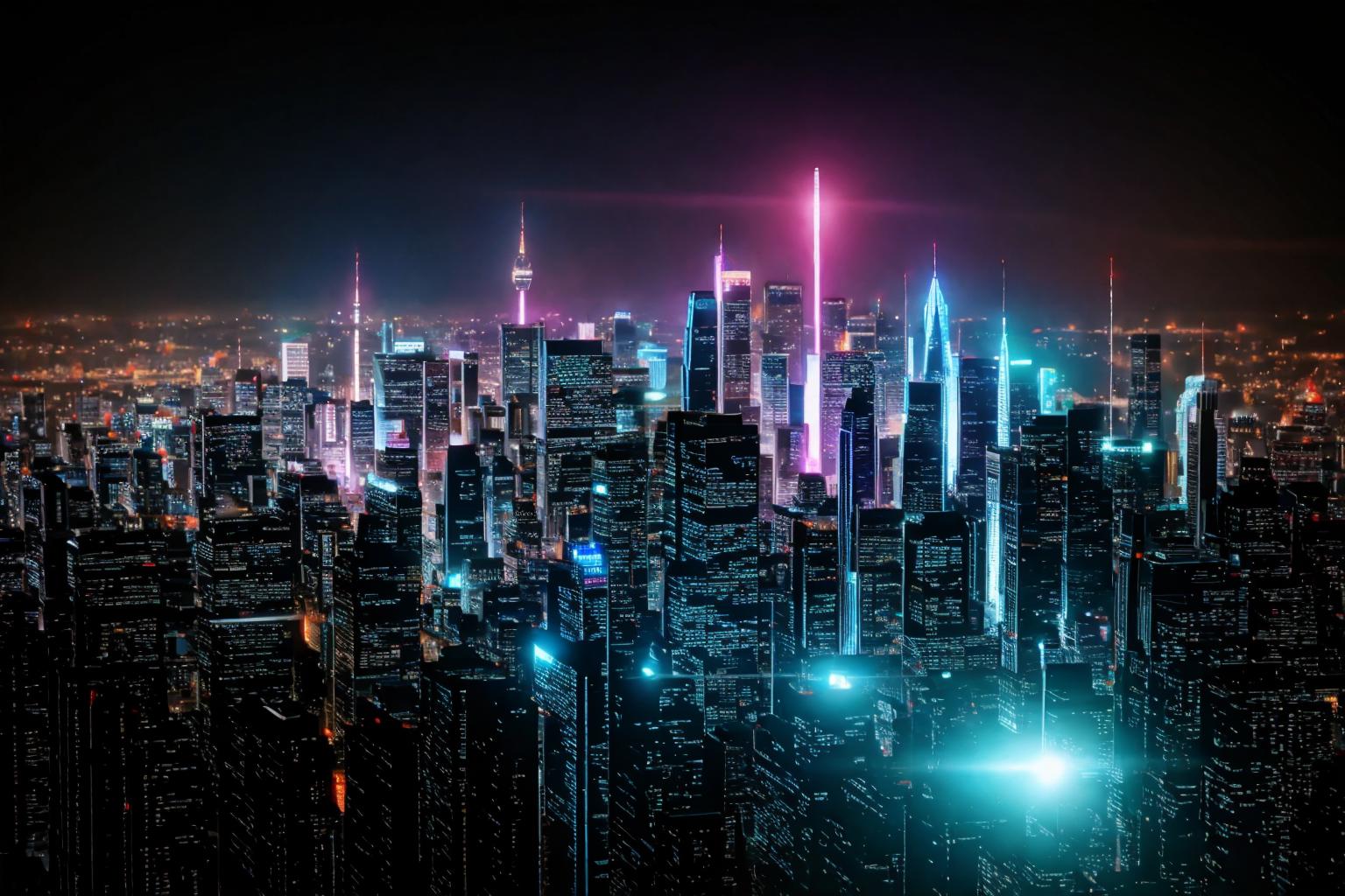 A city at night with a lot of lights on it - SeaArt AI