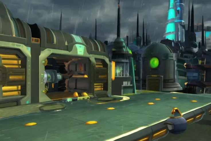 <GYNO2loraV1:1>
ratchet2level, no humans, clouds, sci-fi, rain, military base, space station, outdoors, simple geometry, glowing, road, buildings,
masterpiece, absurdres, perfect lighting, best quality, 3d