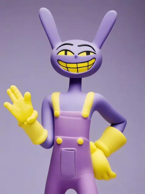 play-doh style JaxAmazing , bunny man , purple fur , yellow gloves, purple overalls, naked overalls , smile <lora:JaxAmazingSDXL-000007:0.73>
 . sculpture, clay art, centered composition, Claymation