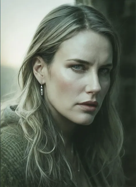 close up portrait RAW photo of sks woman, inspired by fallout, Mad Max and Waterworld, ,absurdres, detailed face, post apocalyptic atmosphere in 1930', an UNIQUE_TOKEN in rugged power armor holding a rifle with both hands, ((junkyard)), (debris), ((trash)), ((junk)), (((cars))) fill up the streets, rust, corrosion, sense of scale, sublime beauty of the grandiose environment, epic, cinematic composition, volumetric lighting, defined lines, blurred background, saturated colors, strong bloom, ((photorealistic)) panorama by Ed Blinkey, Atey Ghailan, by Jeremy Mann, Greg Manchess, Antonio Moro, Intricate, High Detail, Sharp focus, dramatic, by greg rutkowski, realism, beautiful and detailed lighting, shadows, by Jeremy Lipking, by Antonio J. Manzanedo, by Frederic Remington, by HW Hansen, by Charles Marion Russell, by William Herbert Dunton, <lora:locon_darylhannah_v1_from_v1_64_32:1.25>