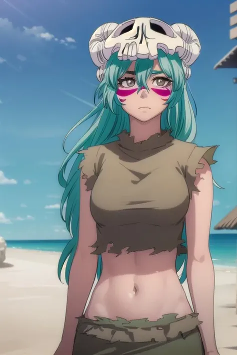 nellieltuodelschwanck, <lora:nellieltuodelschwanck-lora-nochekaiser:1>,
nelliel tu odelschwanck, long hair, green hair, (facial mark:1.5), skull, (brown eyes:1.5), green hair,
BREAK normal outfit, skirt, barefoot, midriff, torn clothes, crop top, short sleeves,
BREAK outdoors, desert, sky, sun, cloud,
BREAK looking at viewer, (cowboy shot:1.5),
BREAK <lyco:GoodHands-beta2:1>, (masterpiece:1.2), best quality, high resolution, unity 8k wallpaper, (illustration:0.8), (beautiful detailed eyes:1.6), extremely detailed face, perfect lighting, extremely detailed CG, (perfect hands, perfect anatomy),