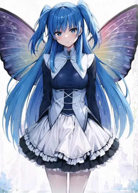 ((masterpiece)), (best quality), detailed, chtholly nota seniorious, 1girl, solo, standing, blue shirt,  <lora:chthollyNotaSeniorious_v10:0.7>, <lora:butterflyWings_butterflyWingsV1:0.8>