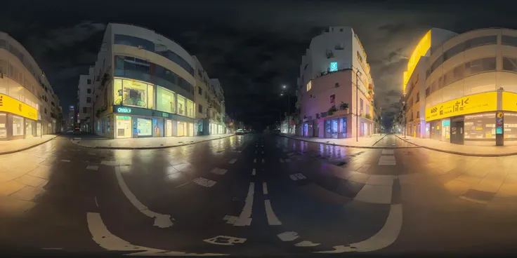 cubemap,Best quality, masterpiece, ultra high res, RAW photo, (photorealistic:1.4),8K,photo,realistic,cinematic lighting,1man,upper body,solo focus,cyberpunk,((at night)),perspective,science fiction,ray tracing,glowing light,social media composition,depth of field,future,future town,future car,wet,wallpaper,Fujifilm XT3 photorealistic,a small amount of stagnant water,drones in the high altitude, ground vehicle, street,road,very detailed,between building, colorful, (((cyberpunk city))), standing on the road,lots of people around, film grain, horro atmoshpere <lora:SkyboxV1-36:1>, (photon mapping,radiosity,physically-based rendering,automatic white balance)