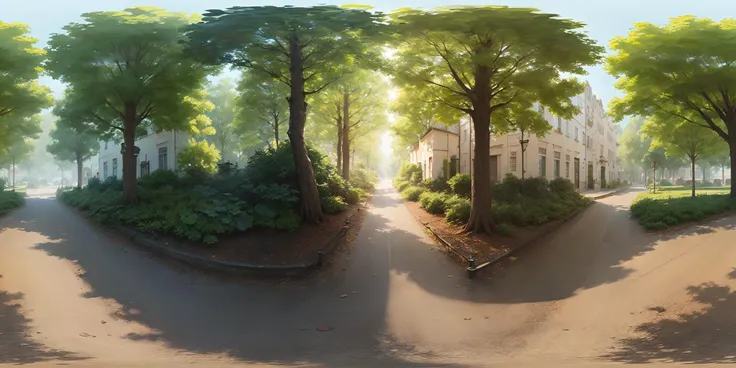 cubemap,masterpiece, best quality, ultra-detailed, absurdres, colorful, landscape, anime, forest, clouds, fantasy, birds, road, blue sky, (river:0.7), field of flowers <lora:SkyboxV1-36:0.8>