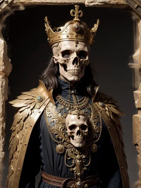 ancient king in rich clothes, 30 years old european man, <lora:skulls00d:0.4> skull