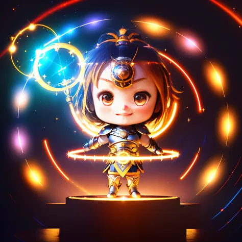 smiling, chibi, (cute warrior:1.5),UPPER BODY, pray, (particle lighting:1.2),(glowing magic circle on the background:1.4), (amazing light effect background:1.2),(multiple streaks of light:1.4), cinematic lighting, side lighting, halo, epic composition, dark light, magical,absurdres, dramatic, (ultra detailed), (highres:1.1), best quality, (masterpiece:1.3), <lora:blindbox_V1Mix:0.2>, bokeh, close up, , <lora:nana_v6:1>