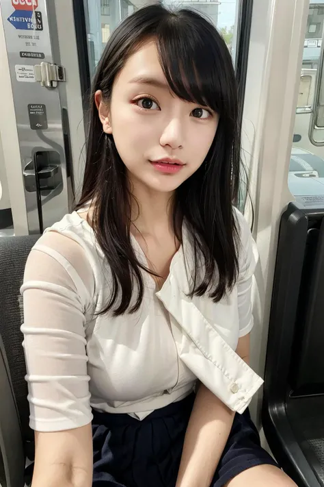 (masterpiece:1.2),best quality,illustration,beautiful detailed girl, (looking at viewer),closed mouth,(wet:1.1),large breasts, long hair, <lora:japanesedolllikenessV1_v15:0.3>, e235, train interior, <lora:jrEastE235SeriesTrain_ver5:0.6> 1 white hair girl sit on train's carrige seat, put hands on her's thighs, look at viewer,indoor, depth of field, serious, messy long hair, sharp focus,train, train carrige , E235, school uniform, skirt, tie,<lora:koreanDollLikeness_v15:0.3> <lora:nana_v10:0.6>
