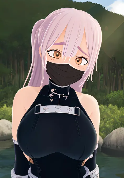 <lora:konoichi_chiyome:0.8>, konoichi_chiyome, 1girl, solo, smile, ninja, bodysuit, fishnets, face mask, (seductive, alluring, charming:1.3), (highly detailed, high quality:1.3)