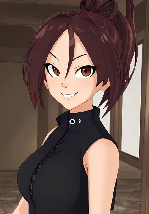 <lora:kunoichi_tomoe:0.8>, kunoichi_tomoe, 1girl, solo, ninja, portrait, smirk, (seductive, alluring, charming:1.3), (highly detailed, high quality:1.3)