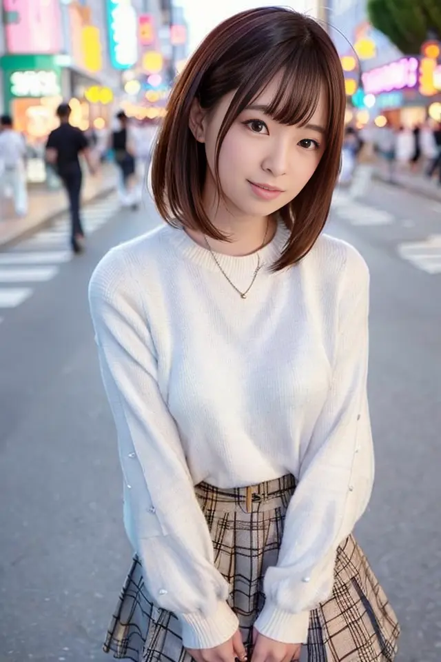 (skin blemish:1.2), (skindentation), black eye, 1woman, 25yo, (((woman))), solo, realistic, best quality, photorealistic, masterpiece, 8k, high res, solo, extremely detailed face, (professional lighting, bokeh), (light particles, lens flare, glowing particles:0.6), (dynamic pose:1.2), soft lighting, top angle view, fashionable and trendy atmosphere, japan, street, tokyo, city, ((daytime)), sky, ((looking at the viewer:1)), (looking at the camera),(portrait:0.6), cowboy shot, gorgeous, standing, keep original facial proportion, wide shoulder, full body, (small breast), (medium hair), brown hair, floating hair, lips, lipstick, seductive smile, floating hair, smile, open_mouth, teeth, (sleeves less white blouse), (jumper skirt), eyelashes, mole, (mole under eye:1), <lora:NinomiyaH:0.8>