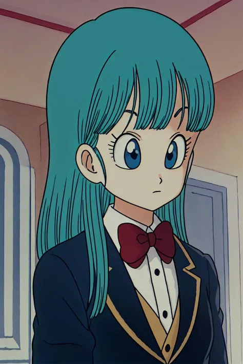 masterpiece, bulma, 1 girl solo, aqua hair, blue eyes, <lora:bulmadb-000007:0.7> wearing a tuxedo, casino