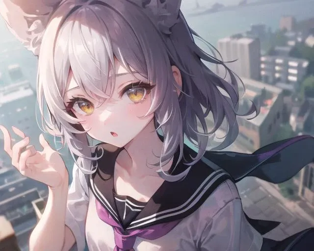 <lora:ToyoNoMiko_v2-10:0.7>, ToyoNoMiko, 1girl, solo, school uniform, view from above, yellow eyes, :o
