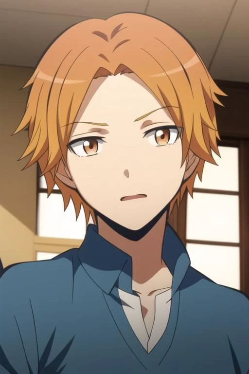 masterpiece, best quality, high quality, 1boy, solo, male focus, looking at viewer, upper body, <lora:maehara_hiroto:0.82>, maehara_hiroto, brown eyes, orange hair, school uniform,