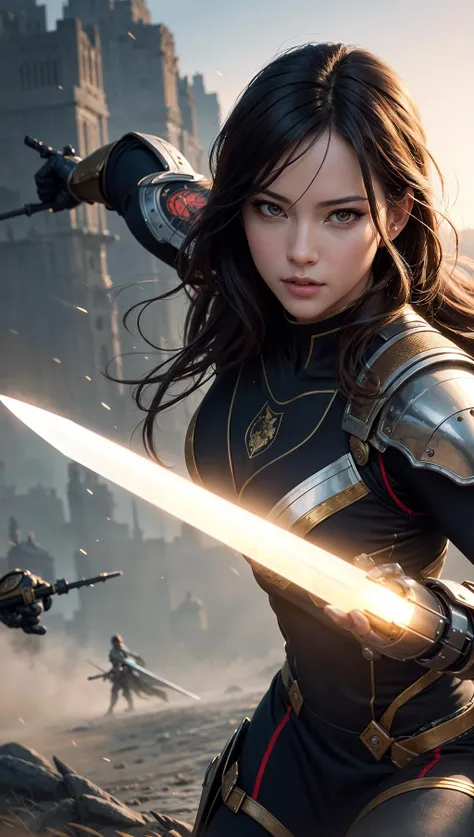 Realistic, Photorealistic, (masterpiece:1.2), concept art, intricate details, highly detailed, photorealistic, dynamic pose, best quality, (realistic face:1.1), (hyperrealistic:1.1), (extremely detailed background), ((dynamic background)), (light rays),1 girl, <lora:KoreanDollLikeness v20:0.2>, wearing superhero sci-fi suit, (matt suit), highend suit, light strip, full with futuristic weapon, holding a swordsman pager, swordsman's rifle, portrait, elegant, intricate, digital painting, artstation, concept art, smooth, sharp focus, illustration, art by artgerm and greg rutkowski and alphonse mucha, nature background, river, sky, bokeh, depth of fields, bokeh, in battle, battlefields, dramatic, apocalypse
