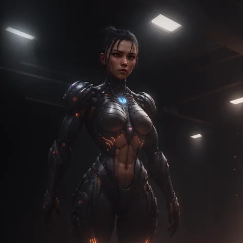 sharp focus, octane render,(hyperrealistic),(realistic), digital render,volumetric lighting, photograph, detailed face, 8k, extreme detail, 1girl, , asian, standing, armor, futuristic interior, cyberpunk,<lora:nanosuit_v10:0.55>,( cowboy shot), indifferent, focused, female focus, side shave,