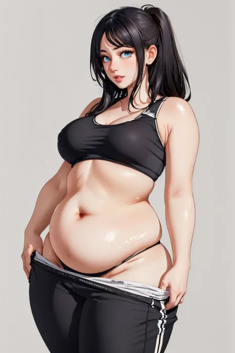 (masterpiece, best quality:1.2), coffeeslice, 1girl, long hair, solo,very long hair, smile, full body, parted lips, (realistic, photo-realistic:1.37), (8k, RAW photo, best quality, masterpiece:1.2), simple background, ultra-detailed, physically-based rendering, kodakvision color, bokeh, sharp focus, (solo:1.4), best quality, extremely detailed face, extremely detailed eyes and face, beautiful detailed eyes, 1girl, solo, veyle_engage, long hair, black and red hair, purple eyes, bikini, absurdres, incredibly absurdres, masterpiece, best quality, realistic, sharp image, simple background, (1girl:1.6), belly, big belly, huge belly, bellyheavy, plump, fat, curvy, sciamano240, soft shading, detailed, semi-realistic, sweaty, shiney skin, oily skin,