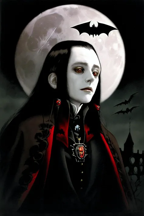 ayami style portrait of <lora:aro_volturi:0.9> aro_volturi , (creepy castle background), moon, bats, realistic, high detail, <lora:ayami:0.7> <lora:contrast_slider_v10:3>