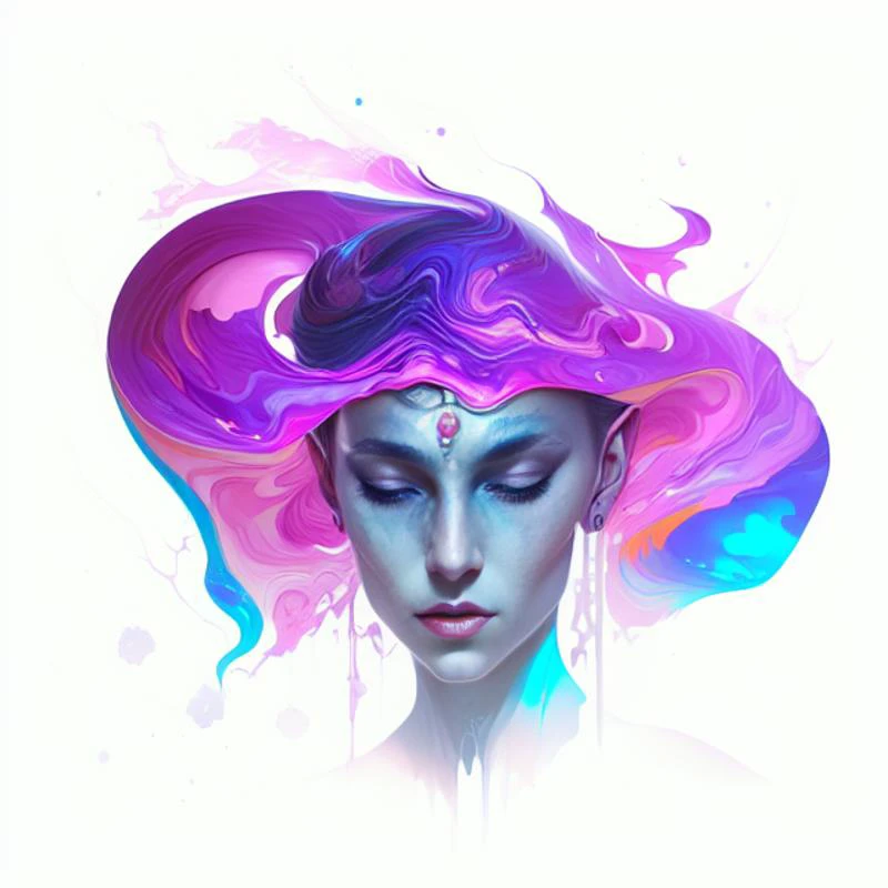 priestess of the arts, fantasy illustration, symbolism, mystical painting, elaborate, clean lines, concept art, portrait, close up, face, liquid-light, marbling-art
