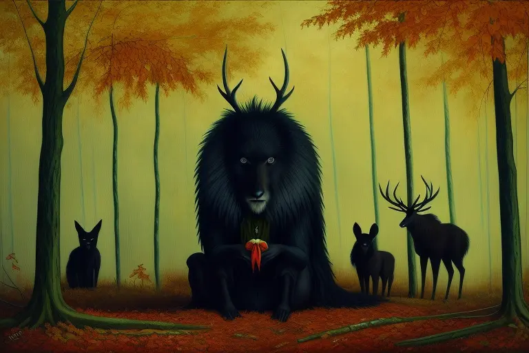 <lora:lostgirls:1>, lostgirls, a painting of a scary forest , weird animals