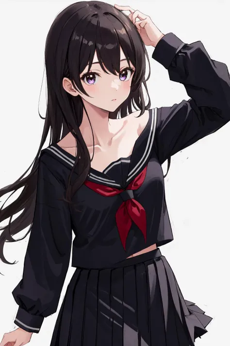 masterpiece, best quality, highres, 1girl single bare shoulder, serafuku, school uniform, pleated skirt
<lora:single_bare_shoulder_24re_d16:1>