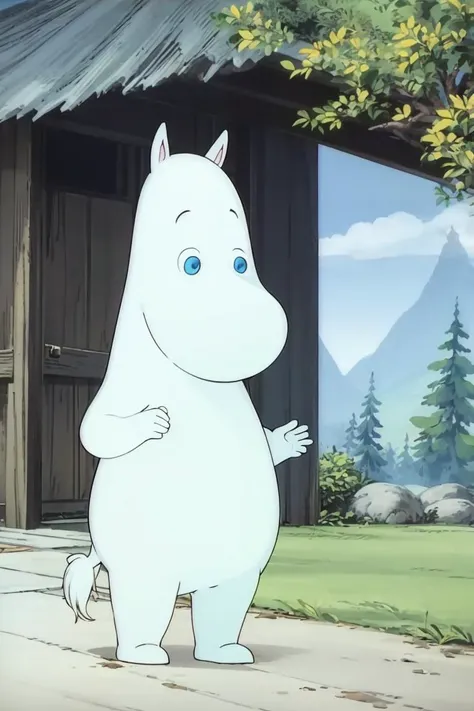 moomin, outside, sunny, full body, blue eyes,