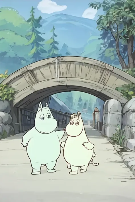 moominpappa, outside, bridge, hammock  <lora:moominLORA_moomin:1>
