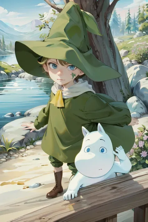 masterpiece, extremery magnificent view, perspective, extremery best quality, extremery detailed CG, 8k wallpaper, high resolution, multiple, 2boys, outside, sunny, river, forest, beautiful landscape, moomin, snufkin,
AND masterpiece, extremery magnificent view, perspective, extremery best quality, extremery detailed CG, 8k wallpaper, high resolution, multiple, 2boys, outside, sunny, river, forest, beautiful landscape, (snufkin:1.3), hat, bag, backpack, hat feather, male focus, boots, brown eyes, (upper body:1.3), (face focus, close-up face:1.5),
AND masterpiece, extremery magnificent view, perspective, extremery best quality, extremery detailed CG, 8k wallpaper, high resolution, multiple, 2boys, outside, sunny, river, forest, beautiful landscape, (moomin:1.3), (upper body:1.3),