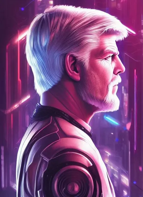 a (sks man) wearing netrunner clothing, victory pose, extremely detailed face, cyberpunk, cybernetic, cyborg, vaporwave aesthetic, synthwave, flowing hair, colorful, psychedelic, intricate, elegant, highly detailed, digital painting, artstation, concept art, smooth, sharp focus, illustration, art by artgerm and greg rutkowski and alphonse mucha