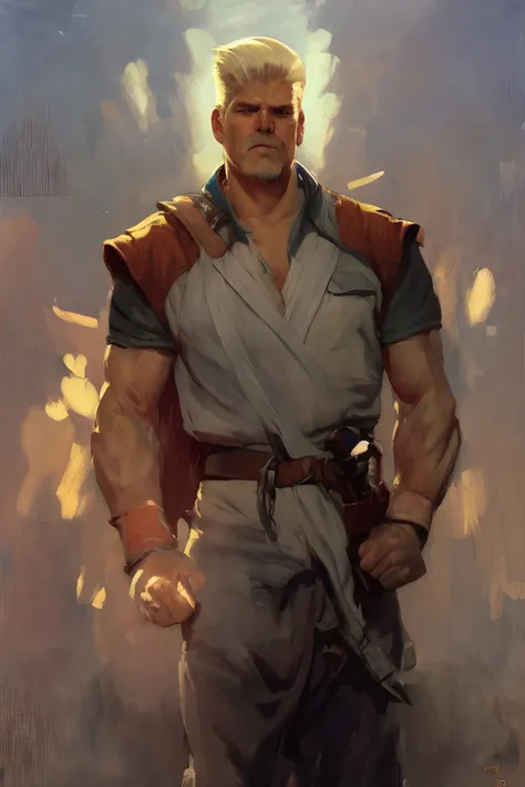 portrait of (sks man) in good mood, street fighter, attractive male, character design, dynamic lighting, cool and bright tint, painting by gaston bussiere, craig mullins, j. c. leyendecker, tom of finland